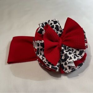 Red and Black cow print Print Kids Headband shredded headwrap 5 inch bow newborn